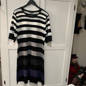 Spenser Jeremy Black, White, and Purple Striped Midi Dress